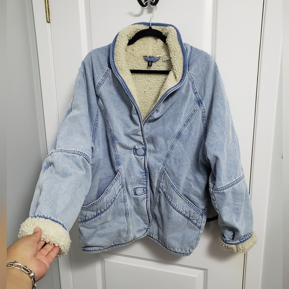 H&M Denim Sherpa Lined Jacket Coat - Picture 3 of 8